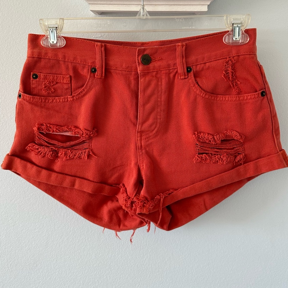 Burnt Orange Denim Shorts